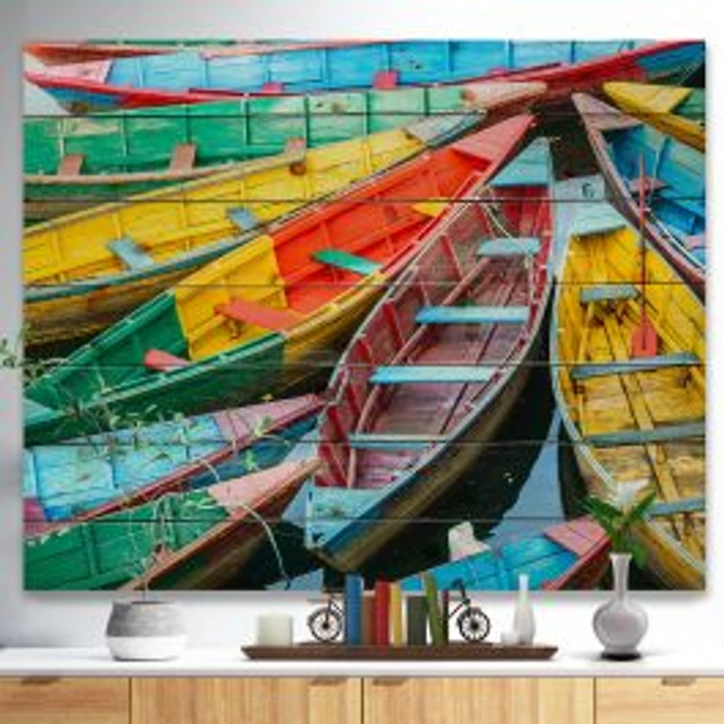 Rowing Boats on the Lake in Pokhara Wood Wall Art