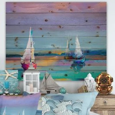 Seascape With Little Ships I Wood Wall Art