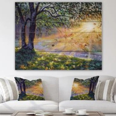 Dawn Sunshine Light By The River Wood Wall Art