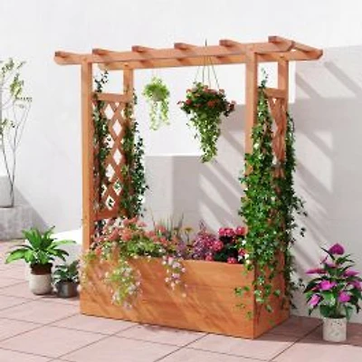 Wooden Raised Garden Bed Elevated Planter Box, Trellis and Hanging Roof - Orange