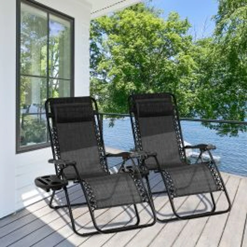 Chaise longue pliante d'extérieur à inclinaison zéro gravité, plateau