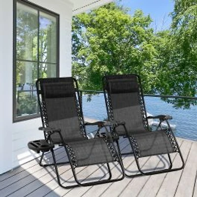 Outdoor Folding Zero Gravity Reclining Lounge Chair, Utility Tray