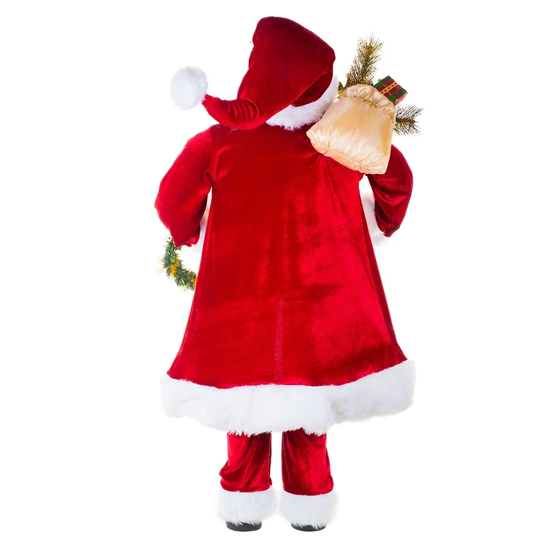 Figurine Père Noël en velours rouge avec cadeaux
