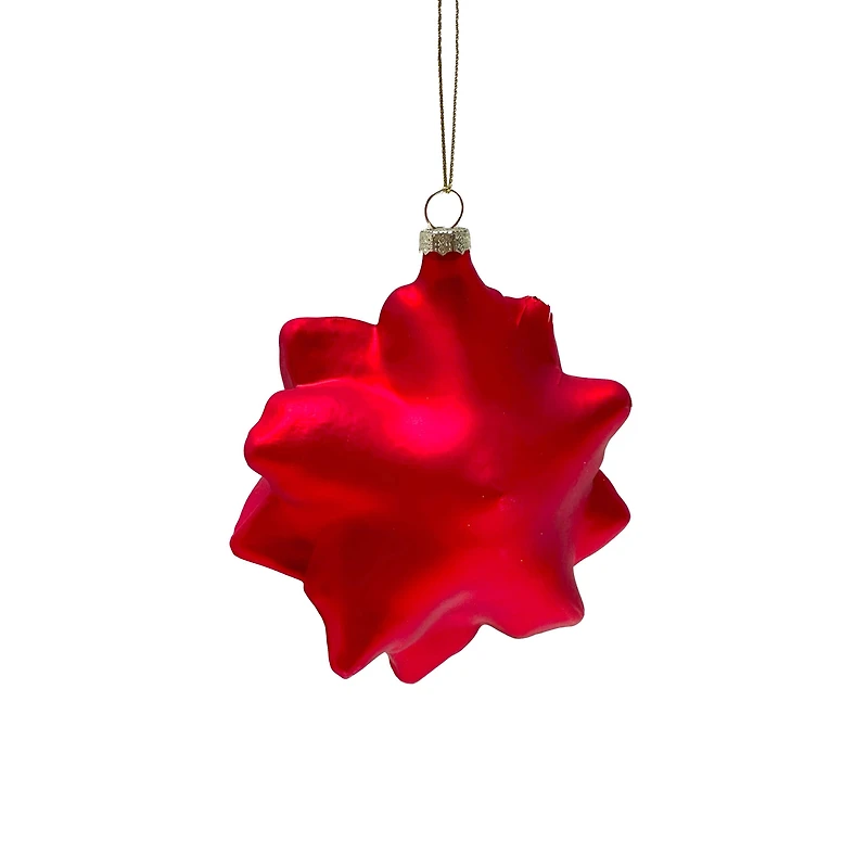 Ornements poinsettias suspendus en verre rouge avec détails dorés, ensemble de 3