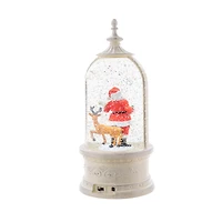 White Plastic Lantern LED Snow Globe with Santa and His Friends