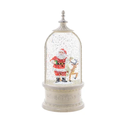 White Plastic Lantern LED Snow Globe with Santa and His Friends