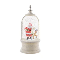 White Plastic Lantern LED Snow Globe with Santa and His Friends