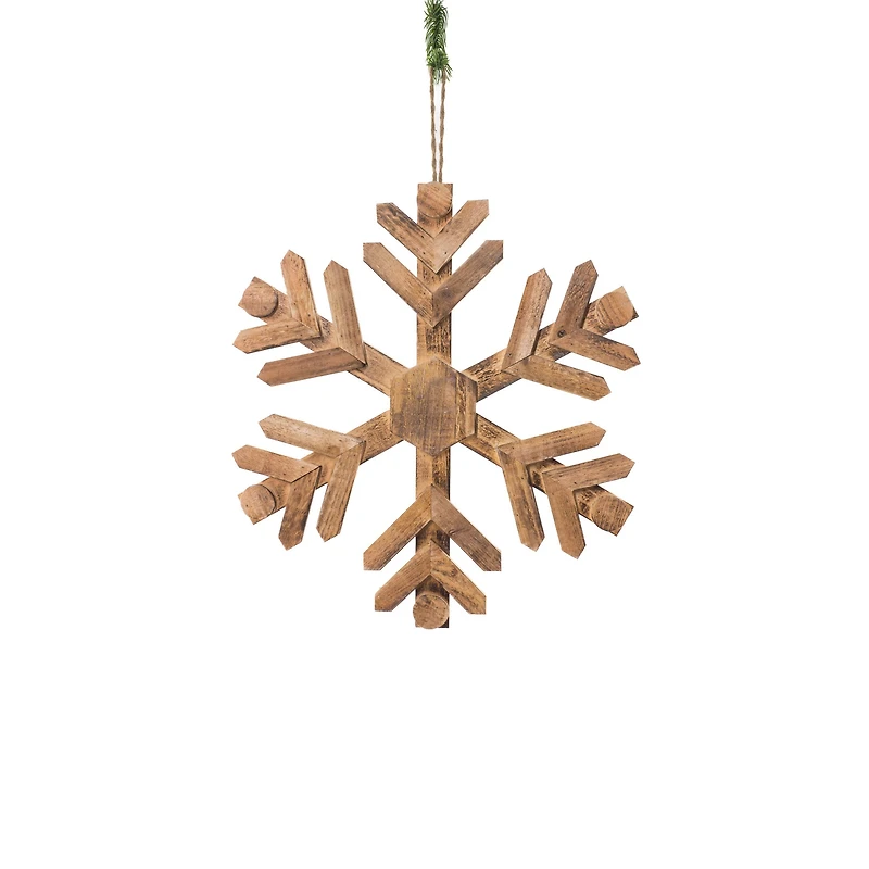 Hanging Smokey Wood Classic Snowflake Decoration, Pack of 2