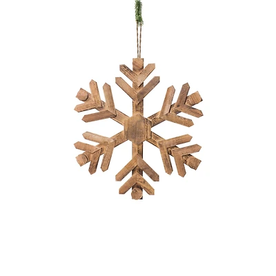 Hanging Smokey Wood Classic Snowflake Decoration, Pack of 2