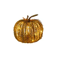 Sitting Umber Wood Stick Pumpkin Warm White LED Display