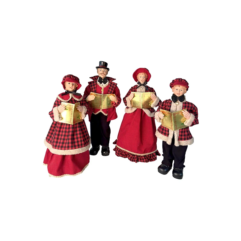 Set of 4 Buffalo Plaid Red Cloth Folksy Caroler Family Golden Songbooks