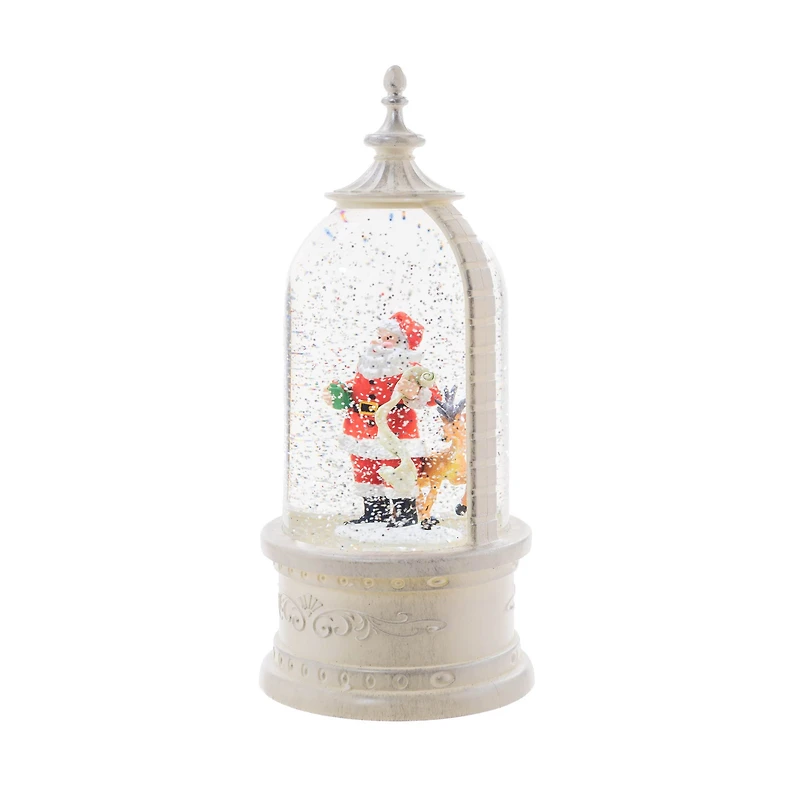 White Plastic Lantern LED Snow Globe with Santa and His Friends