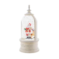 White Plastic Lantern LED Snow Globe with Santa and His Friends