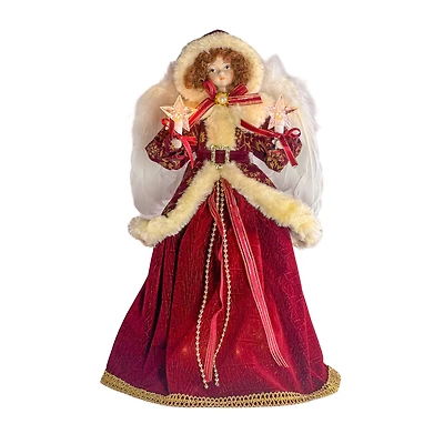 Victorian Angel Tree Topper with White Fluffy Feathers