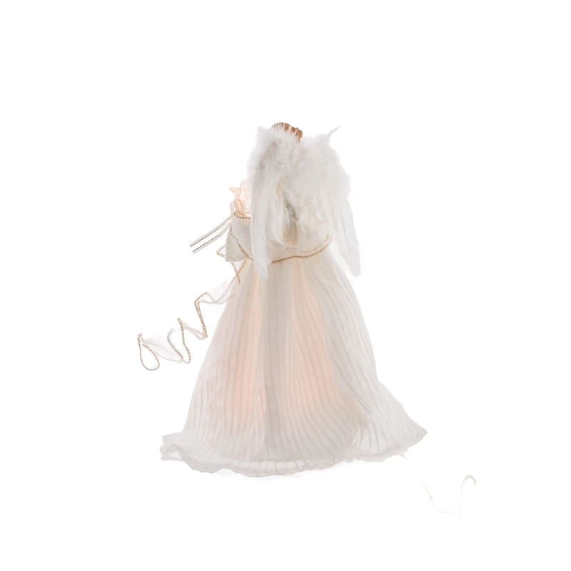 Cime de sapin ange classique illuminée en tissu ivoire