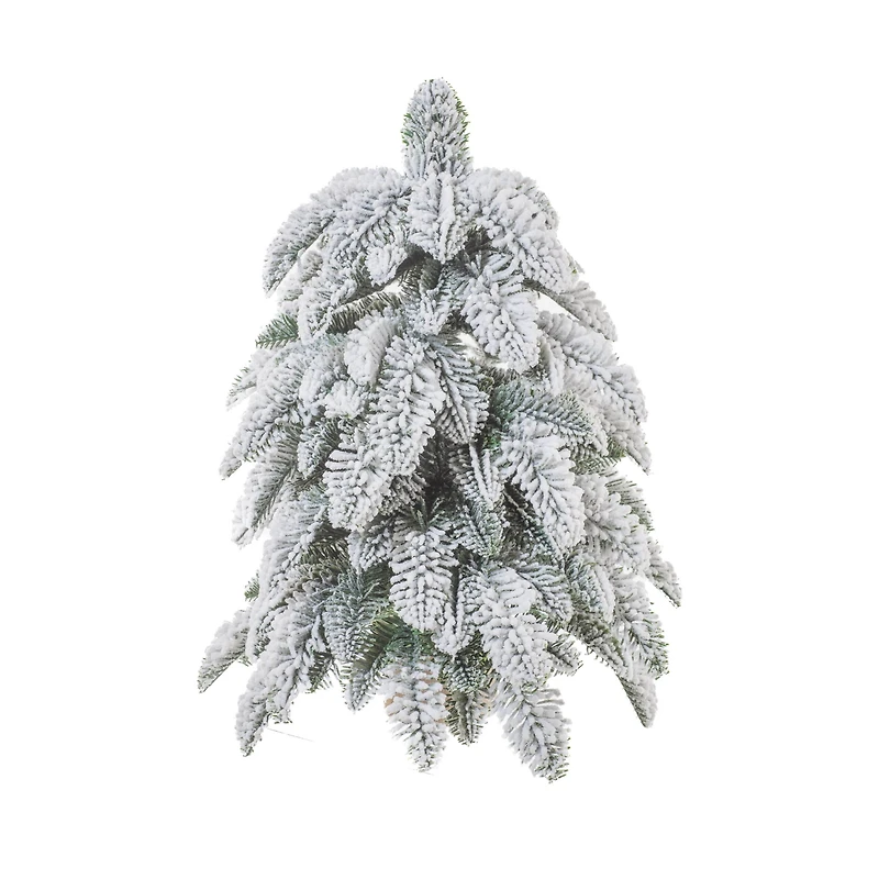Wispy White and Green Pe Evergreen Table Top Tree Wooden Base