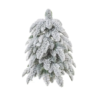 Wispy White and Green Pe Evergreen Table Top Tree Wooden Base
