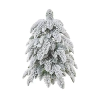 Wispy White and Green Pe Evergreen Table Top Tree Wooden Base