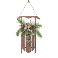 Hanging Umber and Green Wood Sled with Spray