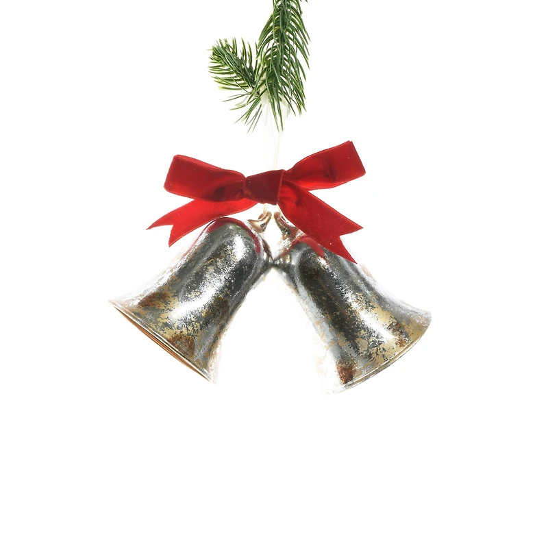 Hanging Gold Glass Bells Ornament with Bow, Pack of 3