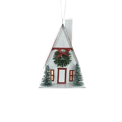 White and Red Wooden Holiday Home LED Ornament Wreath, Pack of 4