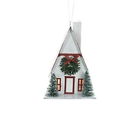 White and Red Wooden Holiday Home LED Ornament Wreath, Pack of 4