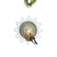 Ornements suspendus panneaux « Joyeux Noël » en bois blanc avec DEL et cardinaux perchés, ensemble de 4