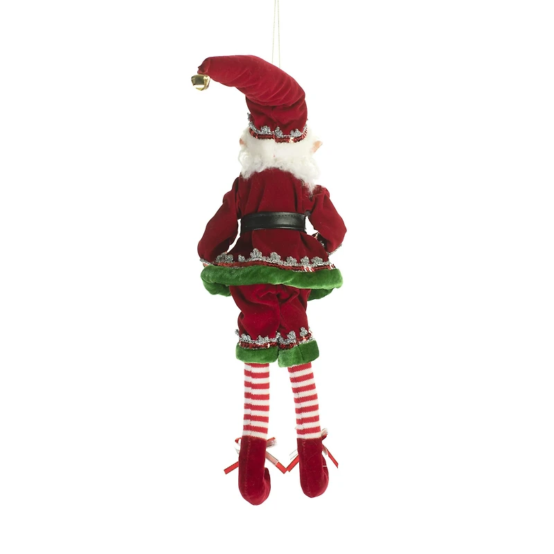 Red and Green Cloth Fancy Elf Figurine with Posable Hat