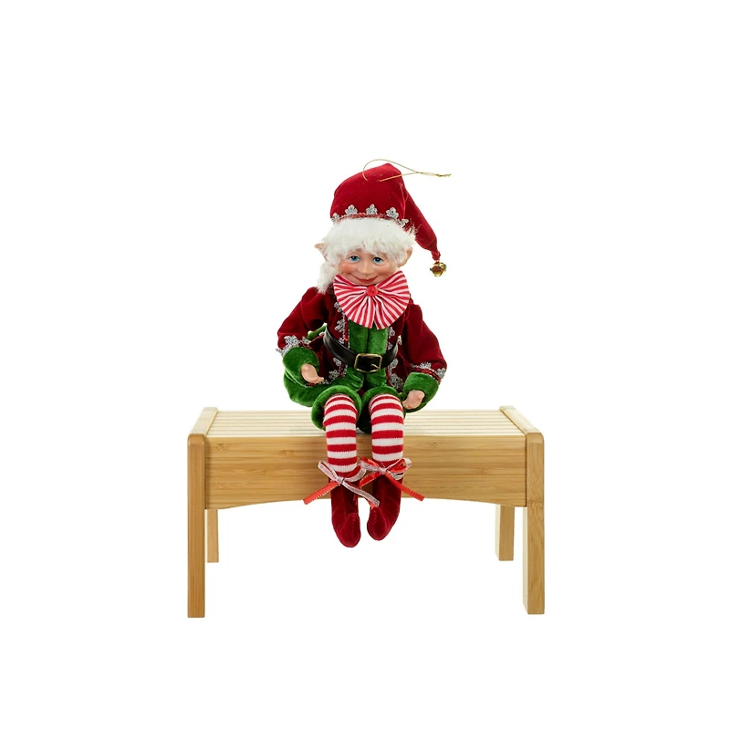 Red and Green Cloth Fancy Elf Figurine with Posable Hat