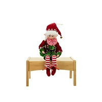 Red and Green Cloth Fancy Elf Figurine with Posable Hat