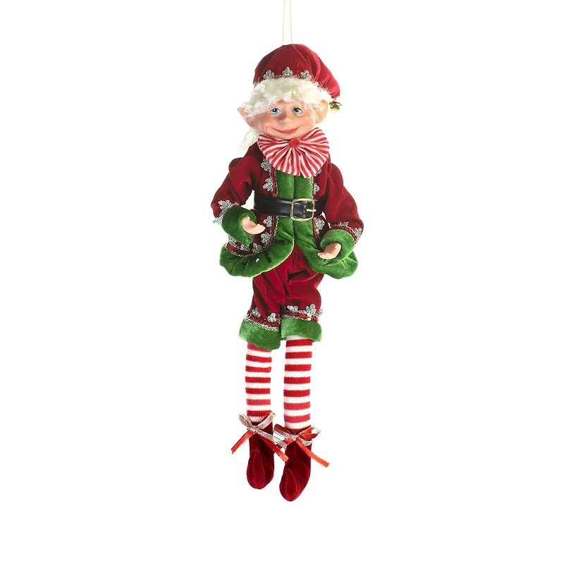 Red and Green Cloth Fancy Elf Figurine with Posable Hat