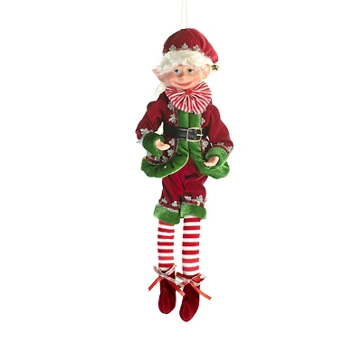 Red and Green Cloth Fancy Elf Figurine with Posable Hat