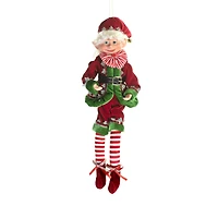 Red and Green Cloth Fancy Elf Figurine with Posable Hat