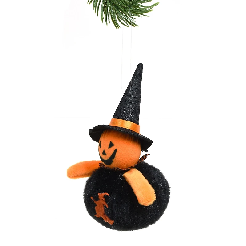 Round Black Cloth Happy Jack O' Lantern Figurine, Pack of 8