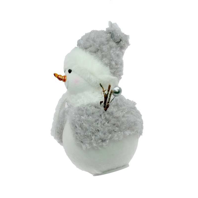 and White Cloth Happy Snowman with Fuzzy Coat
