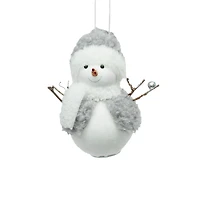 and White Cloth Happy Snowman with Fuzzy Coat