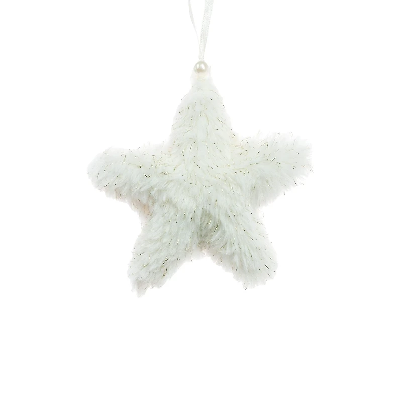 Hanging White Cloth Fuzzy Star Ornament, Pack of 12