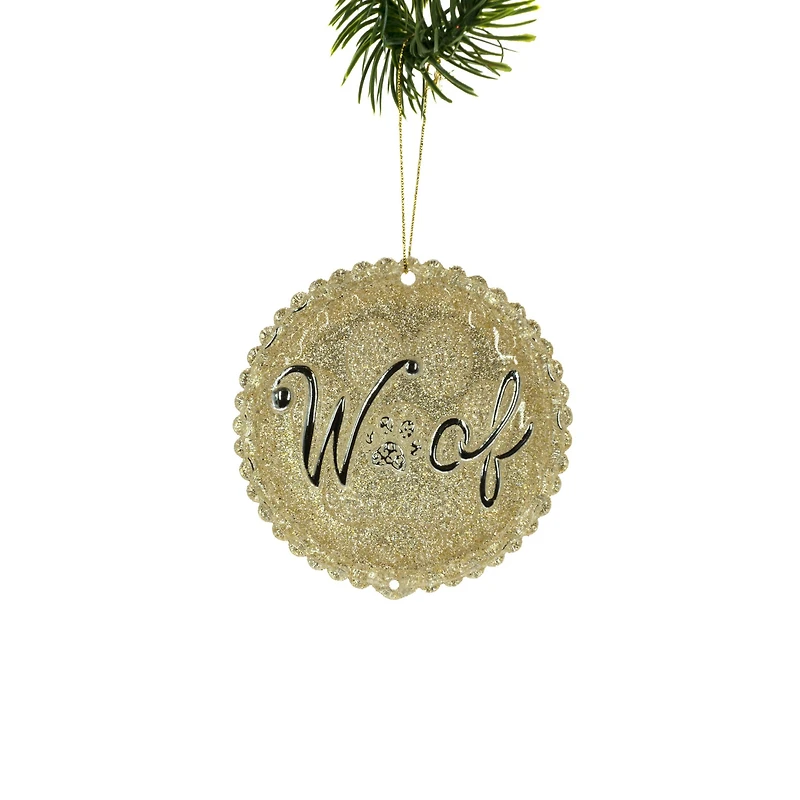 Hanging Gold Flat Ball Ornament with Paw Print, Pack of 6