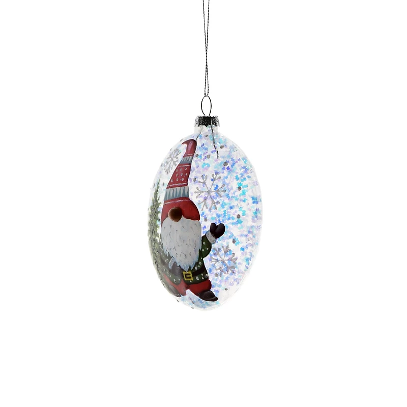 Flat Clear Glass Ball Gnome and Candy Cane Ornaments, Pack of 3