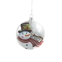 Flat Hanging Silver Glass Ball Snowman Ornaments, Pack of 3