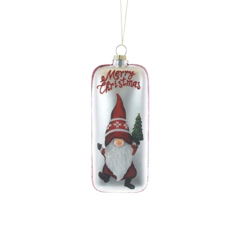 Red and Silver Glass Holiday Gnome Sign Ornament "Merry Christmas", Pack of 3