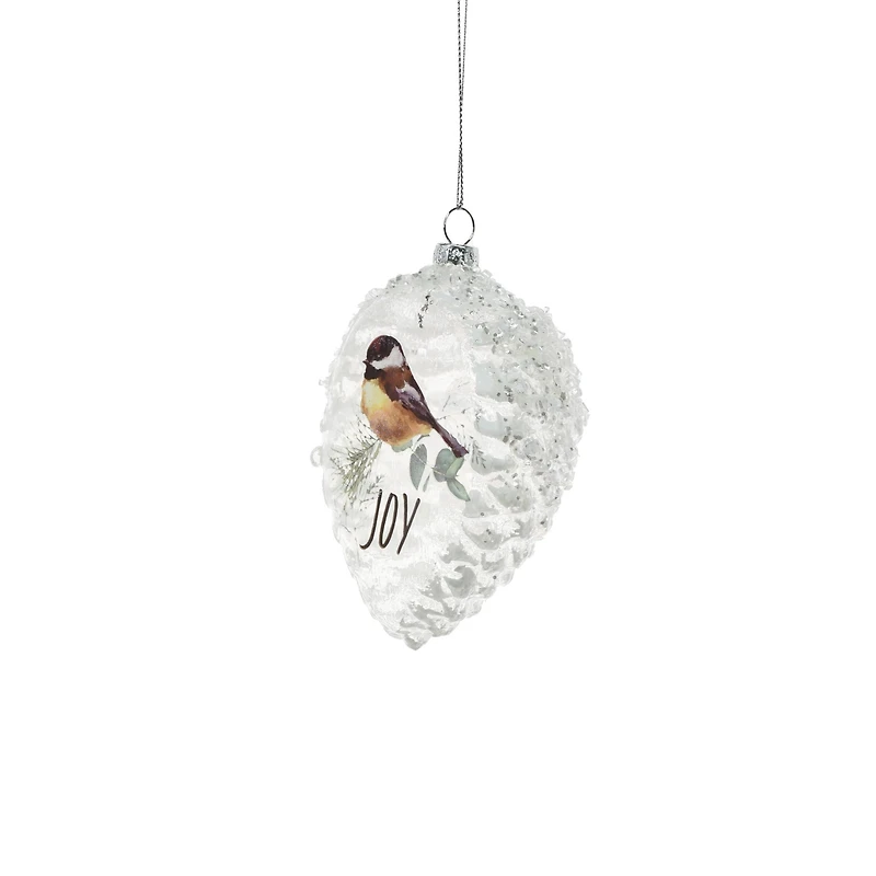 Ornements pommes de pin en verre clair avec mésange perchée, ensemble de 3
