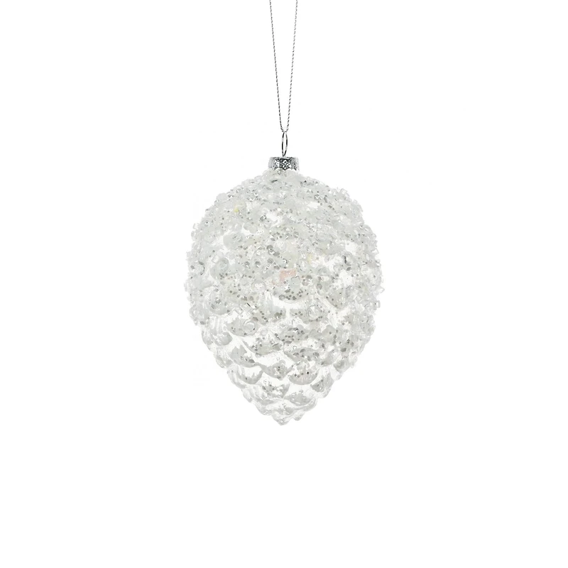 Clear Glass Pinecone Ornament Perched Chickadee, Pack of 3