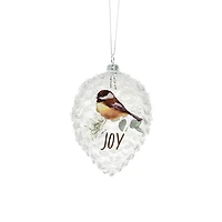 Clear Glass Pinecone Ornament Perched Chickadee, Pack of 3