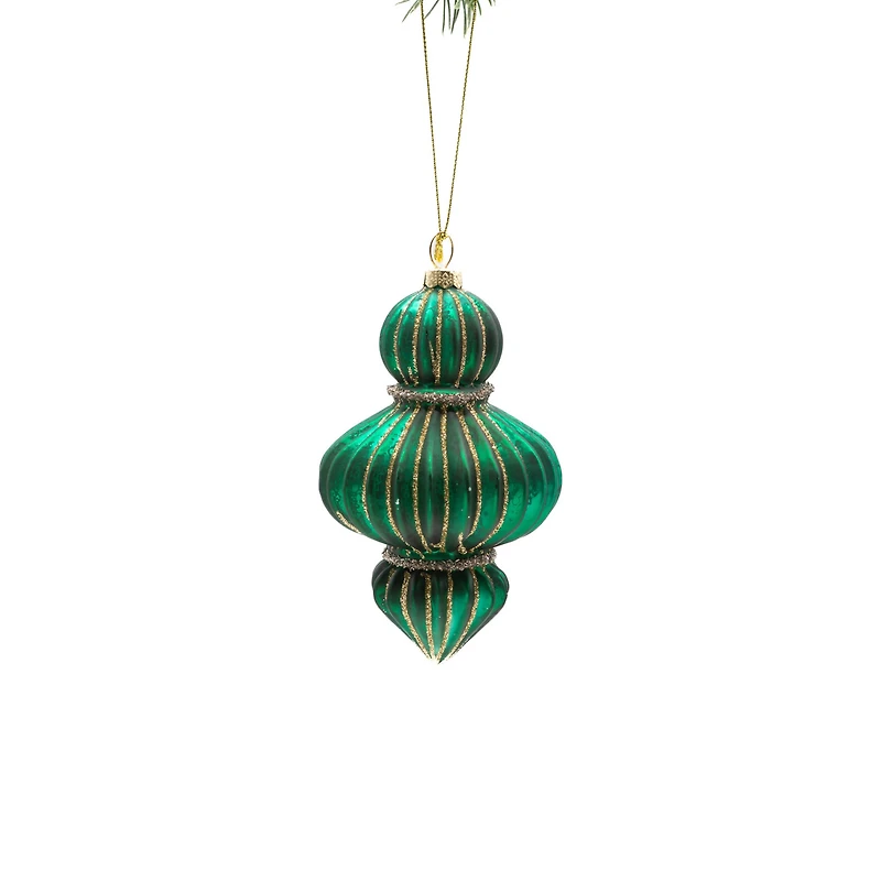 Green and Gold Glass Riveted Onion Ornament Gold Trim, Pack of 3