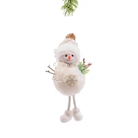 Bonhomme de neige en tissu rayé blanc et platine suspendu, ensemble de 8