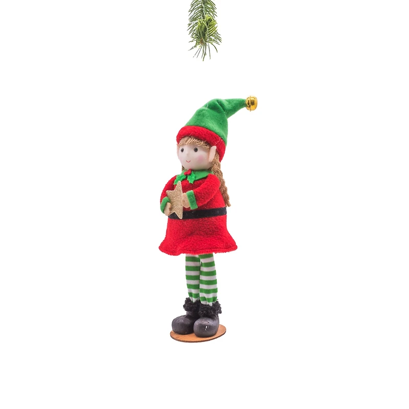 Hanging Red and Green Cloth Cheery Elf, Pack of 4