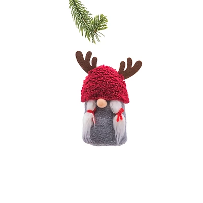 Gnomes assis suspendus en tissu rouge et gris avec bonnet renne, ensemble de 8