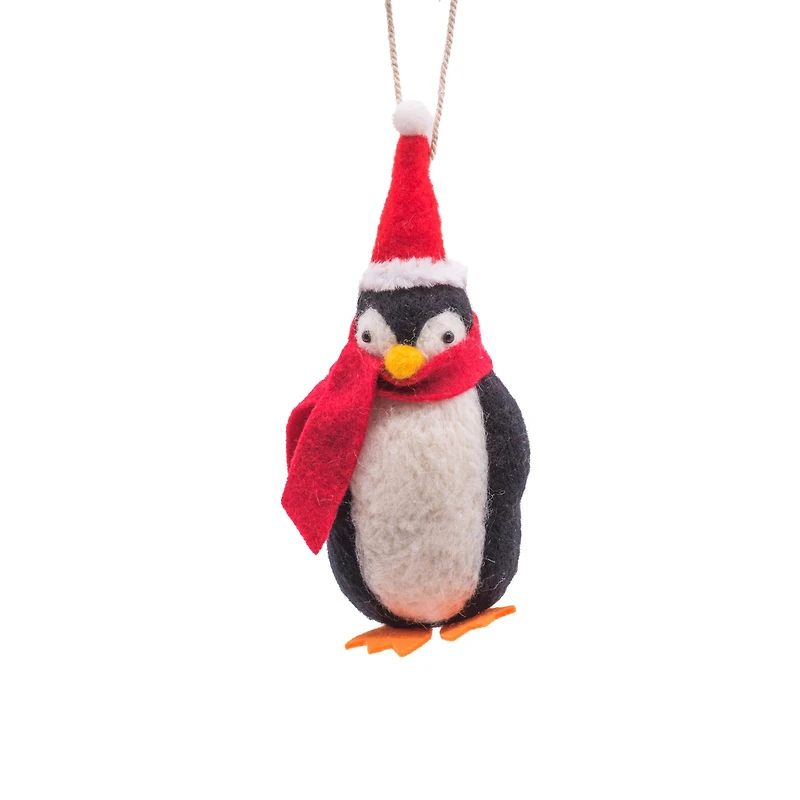 Hanging Black and White Wool Penguin Ornament, Pack of 3