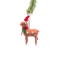 Hanging Brown Polylon Doe Ornament with Christmas Cap, Pack of 3